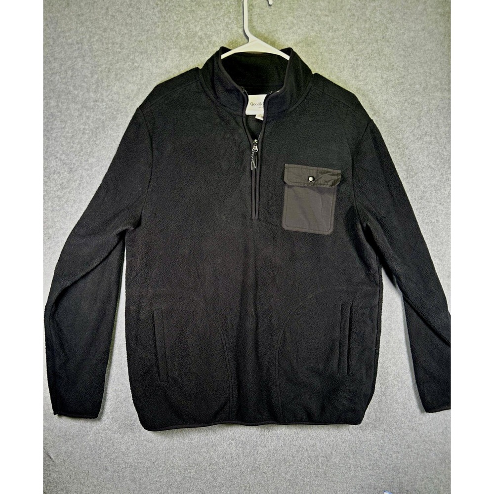 Goodfellow & Co Sweatshirt Men M Black Solid Fleece 1/4 Zip Pullover Pockets